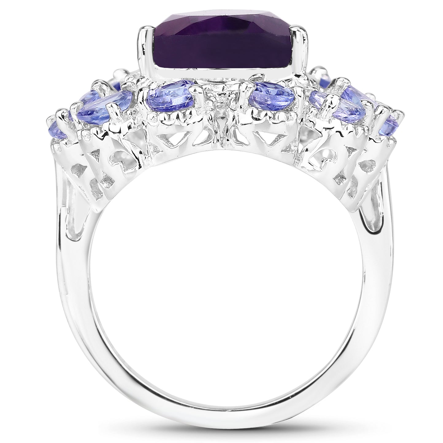 Genuine Amethyst and Tanzanite Sterling Silver Ring