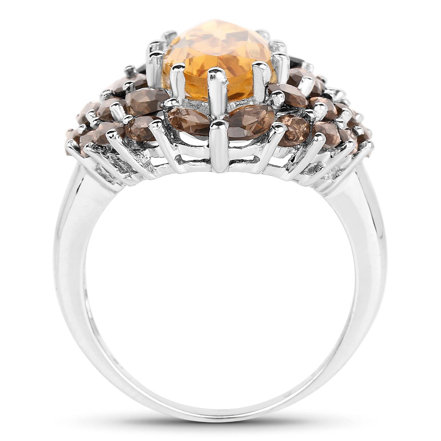 Genuine Citrine and Smoky Quartz Sterling Silver Graduated Ring