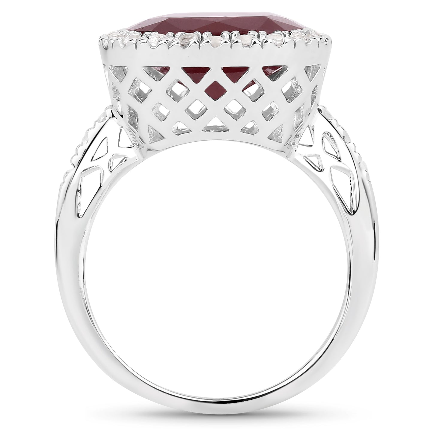 Glass Filled Ruby and White Topaz Sterling Silver Halo Ring