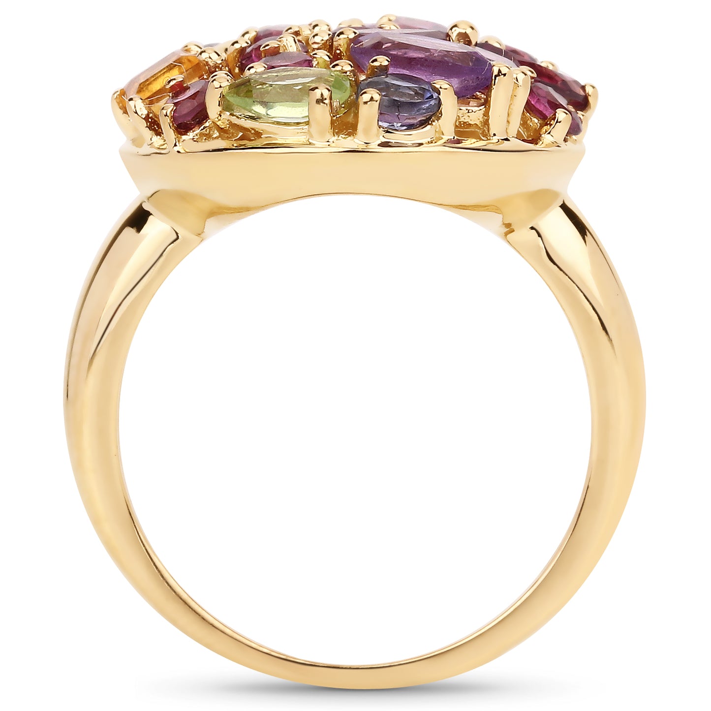 Genuine 14K Yellow Gold Plated Multi Stones Sterling Silver Cluster Ring