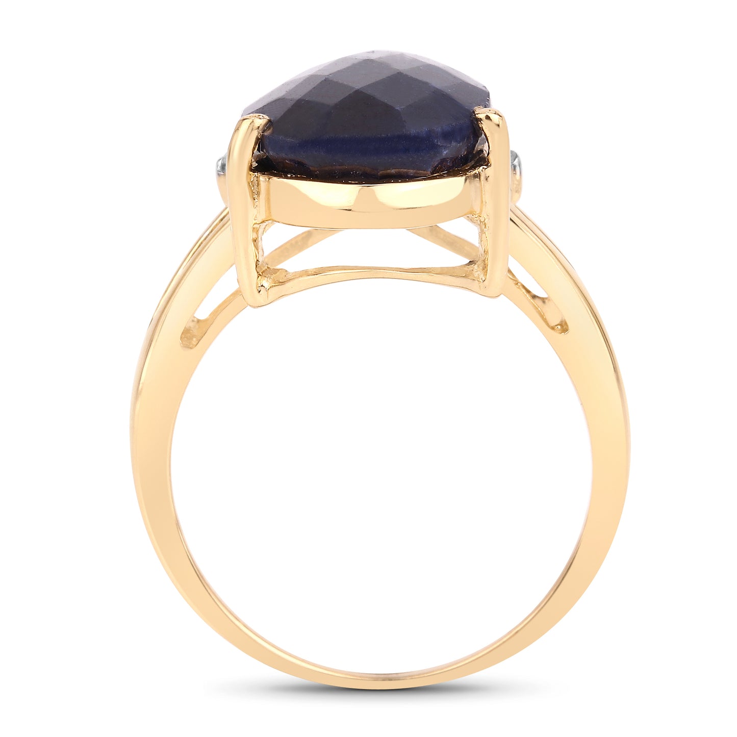 14K Yellow Gold Plated Dyed Sapphire and White Diamond Sterling Silver Ring