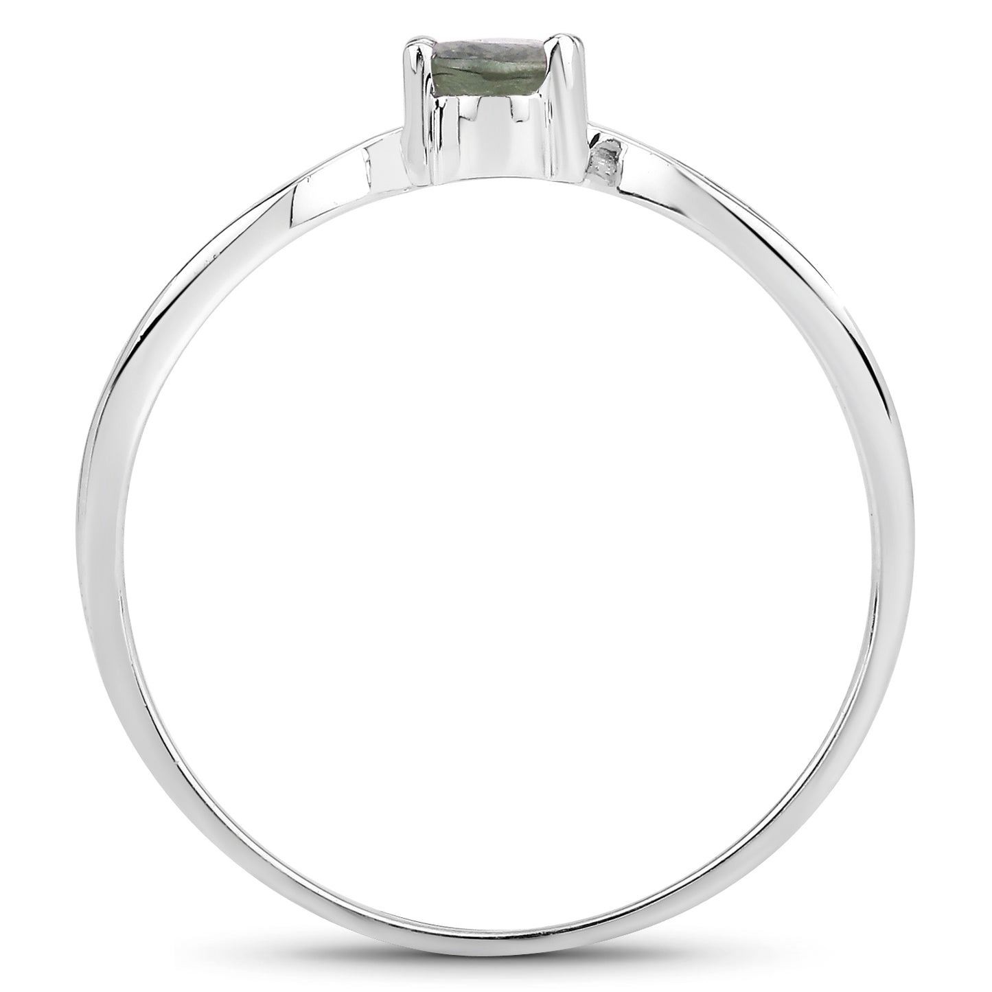 Genuine Green Sapphire and White Diamond Sterling Silver Graduated Ring