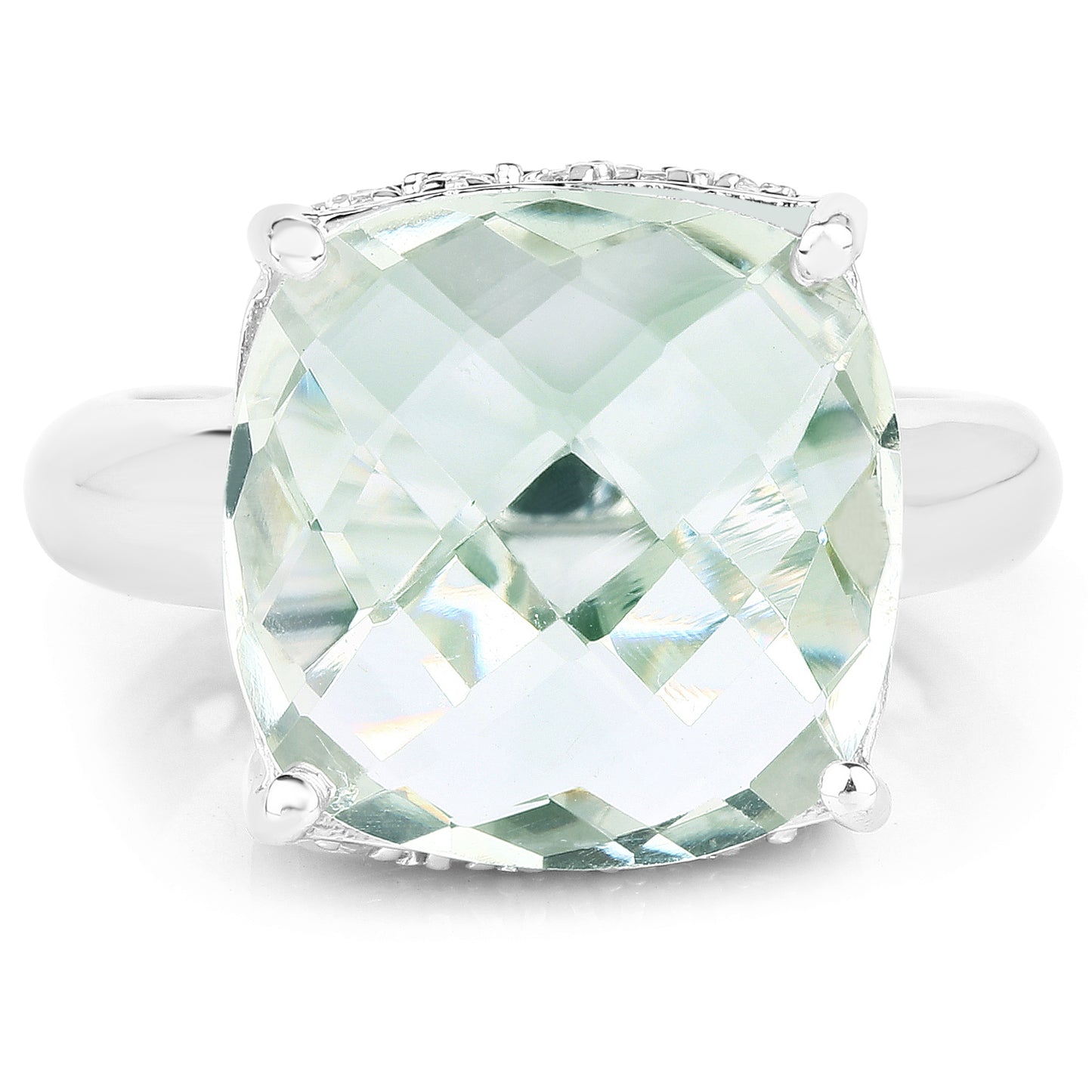 Genuine Green Amethyst and White Topaz Sterling Silver Graduated Ring