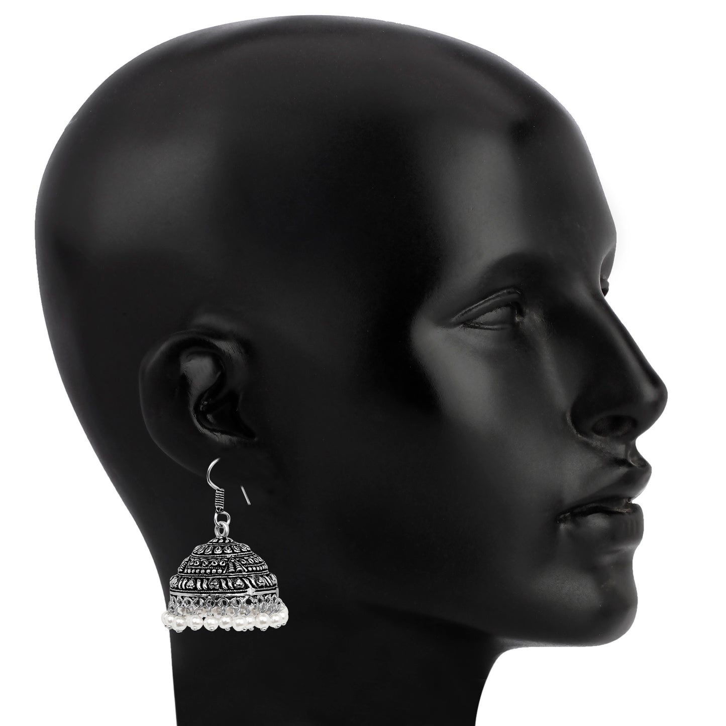 32.07 Grams White Synthetic Pearl Oxidised Earrings