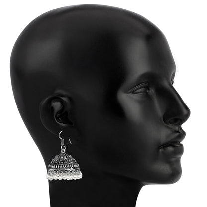 32.07 Grams White Synthetic Pearl Oxidised Earrings