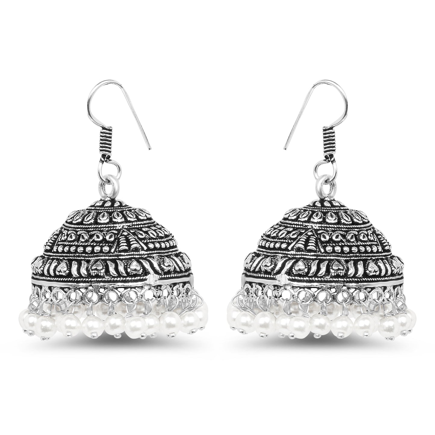 32.07 Grams White Synthetic Pearl Oxidised Earrings