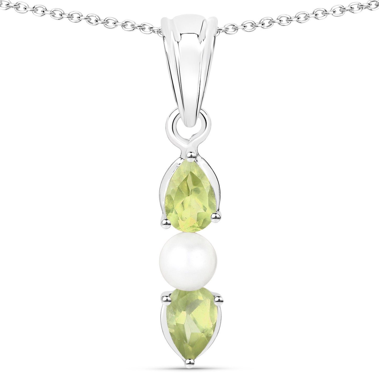 Genuine Peridot and Pearl 3-Stone Sterling Silver Pendant