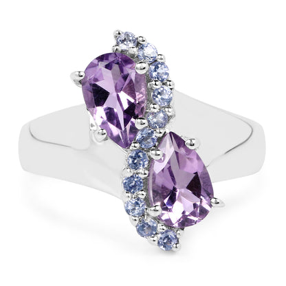 Genuine Amethyst and Tanzanite Sterling Silver Graduated Ring