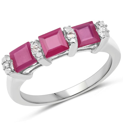Glass Filled Ruby and White Topaz Sterling Silver Graduated Ring