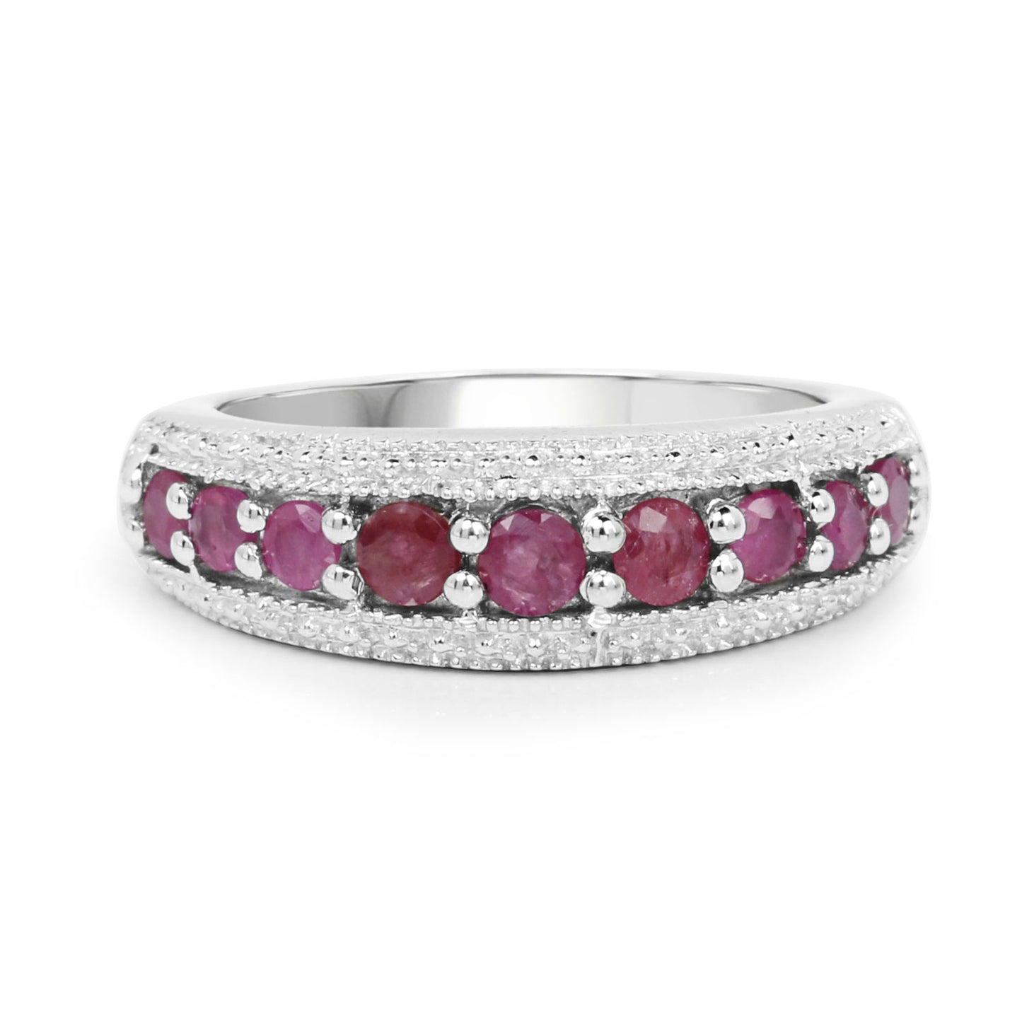 Genuine Ruby Sterling Silver Graduated Ring