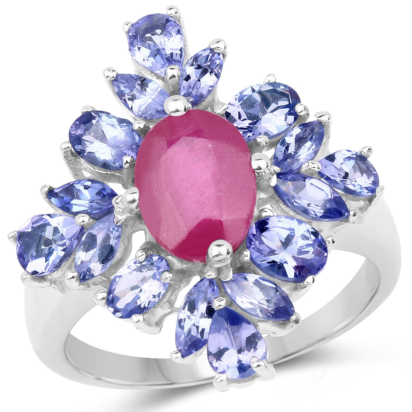 Glass Filled Ruby and Tanzanite Sterling Silver Graduated Ring