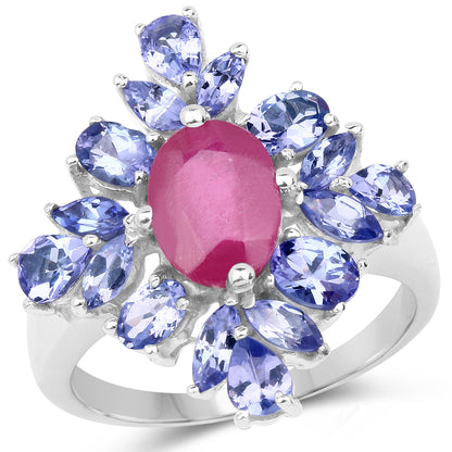 Glass Filled Ruby and Tanzanite Sterling Silver Graduated Ring