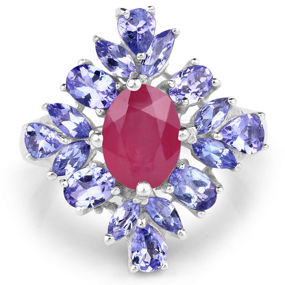 Glass Filled Ruby and Tanzanite Sterling Silver Graduated Ring