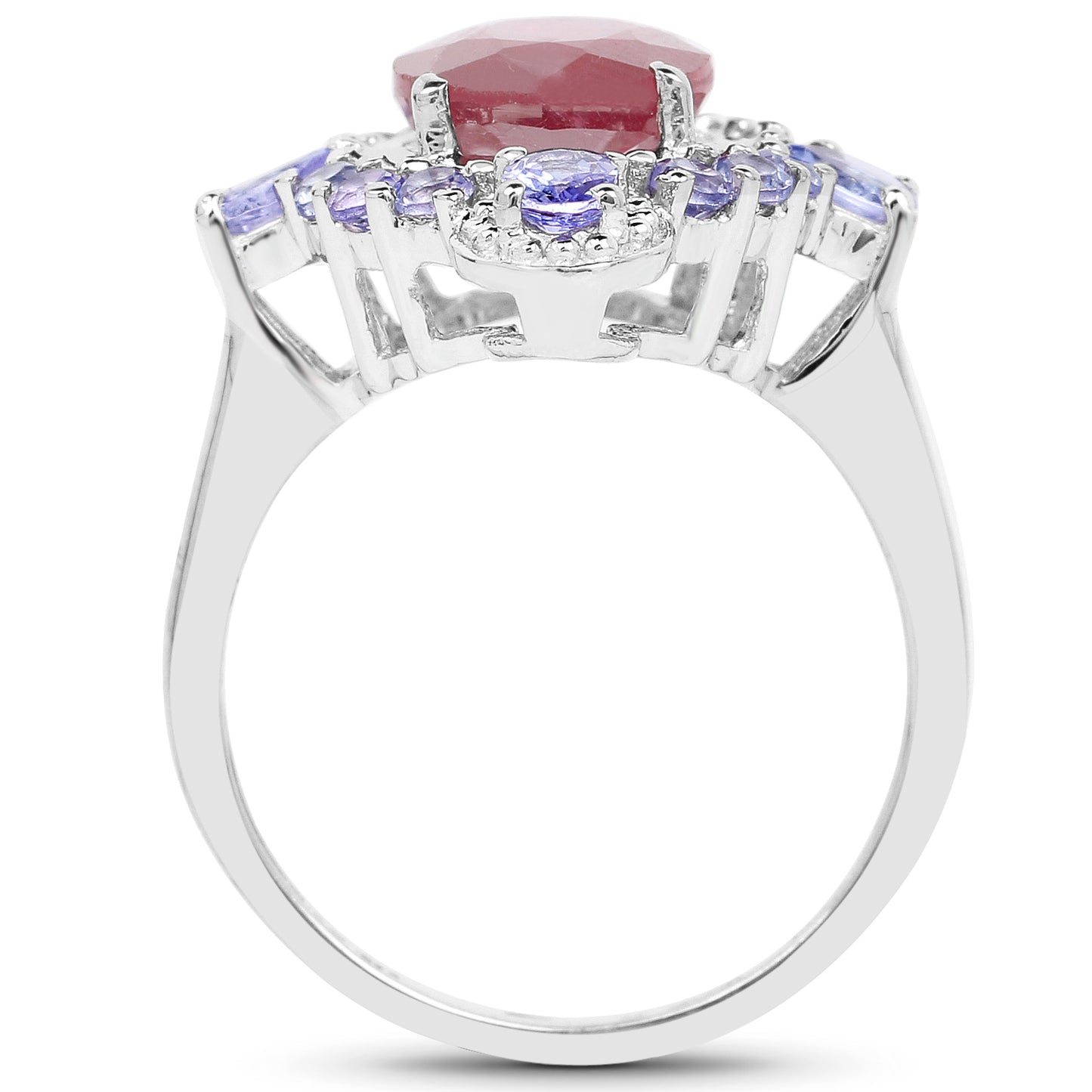 Glass Filled Ruby and Tanzanite Sterling Silver Graduated Ring