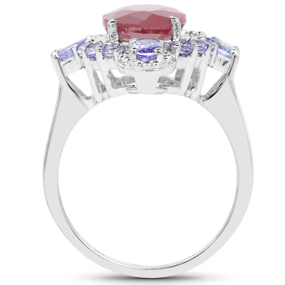 Glass Filled Ruby and Tanzanite Sterling Silver Graduated Ring