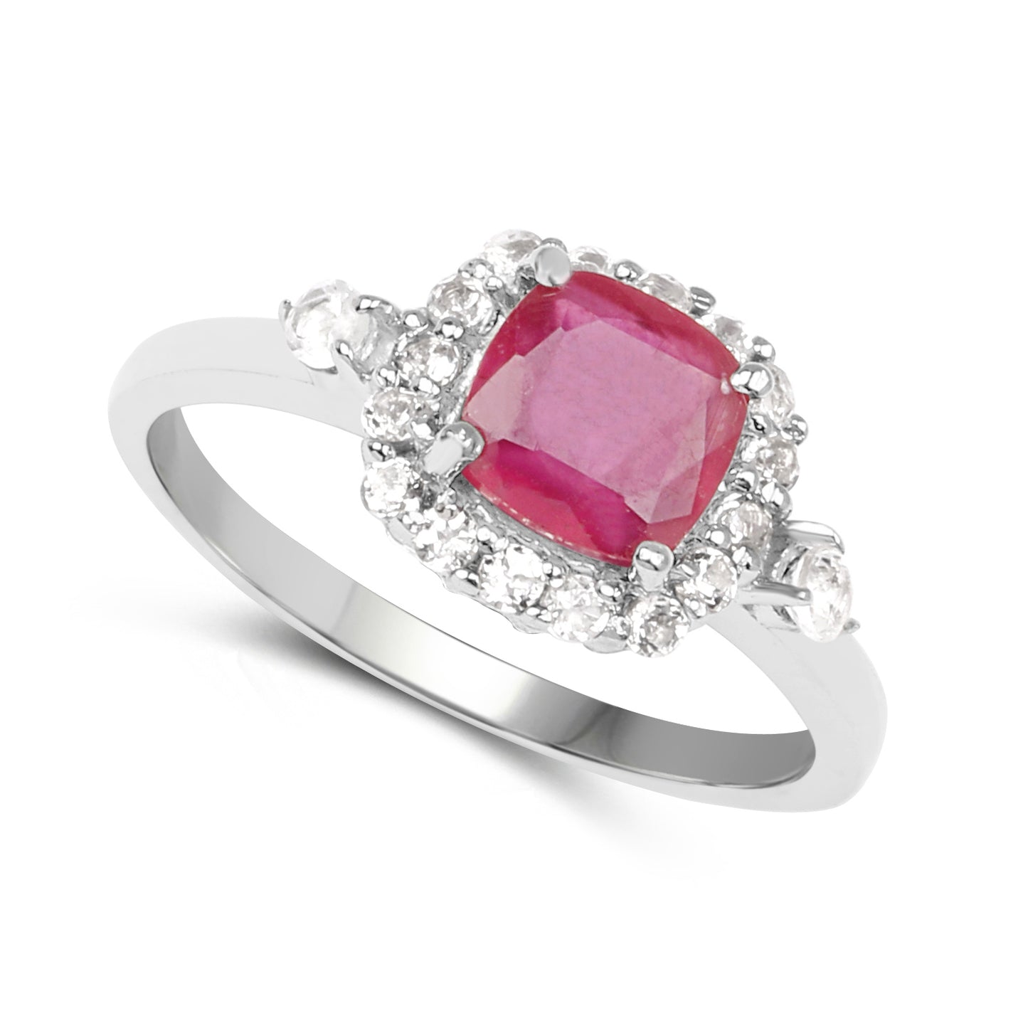 Glass Filled Ruby and White Topaz Sterling Silver Graduated Ring