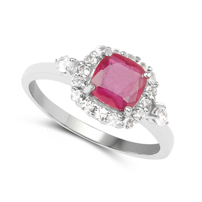 Glass Filled Ruby and White Topaz Sterling Silver Graduated Ring