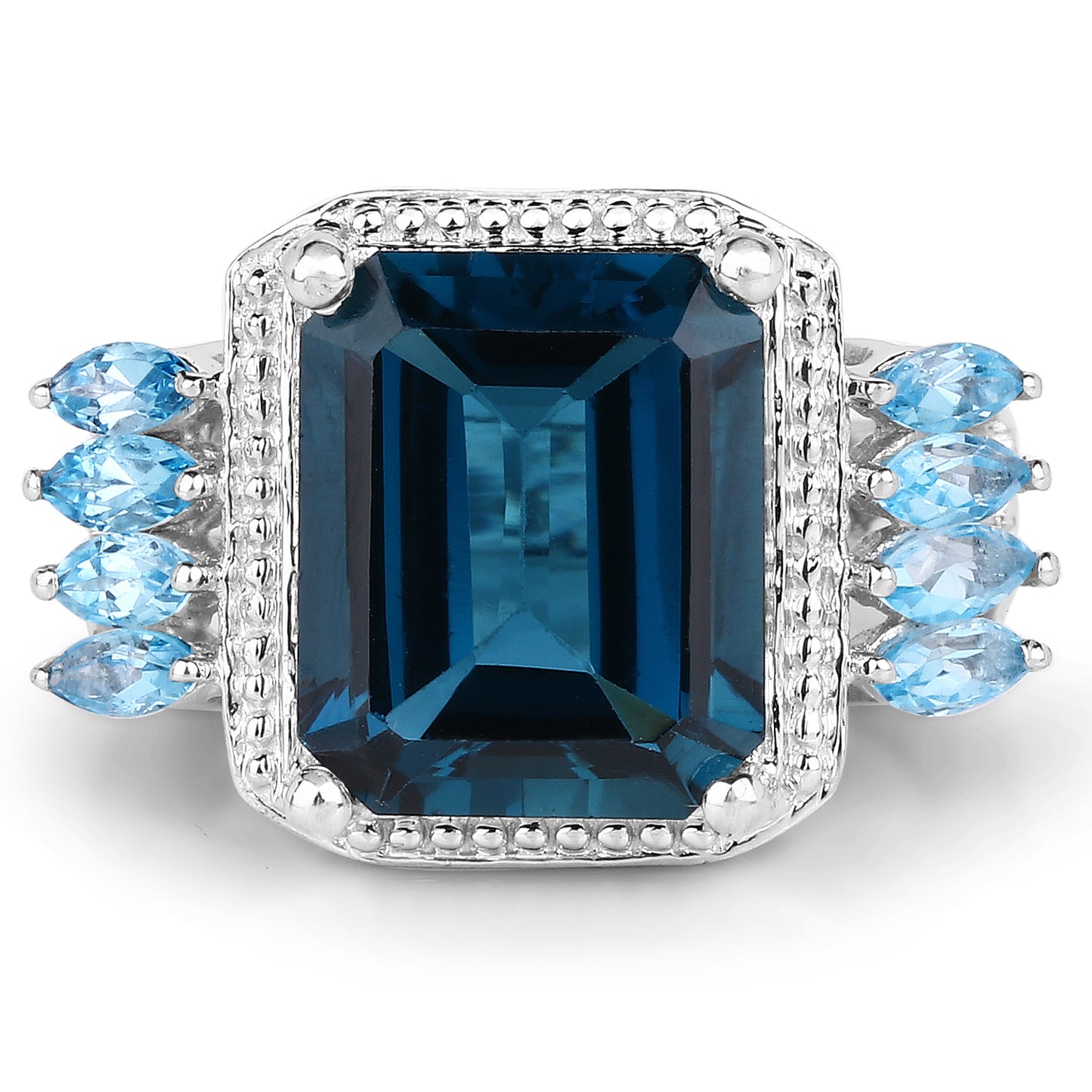 Genuine London Blue Topaz and Swiss Blue Topaz Sterling Silver Graduated Ring