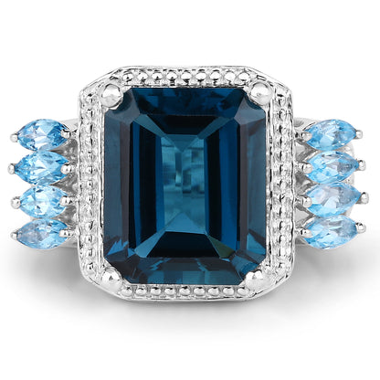 Genuine London Blue Topaz and Swiss Blue Topaz Sterling Silver Graduated Ring