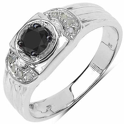 0.40CTW Genuine Black Diamond & White Diamond .925 Sterling Silver Ring