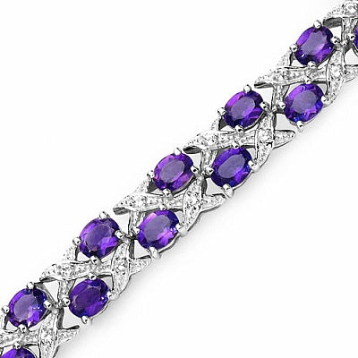 Genuine Amethyst & White Topaz Sterling Silver Tennis Bracelet