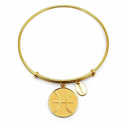 Gold Plated Brass 'Zodiac Symbol for Pisces' Embossed on Coin Bangle