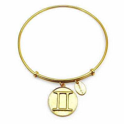 Gold Plated Brass 'Zodiac Symbol for Gemini' Embossed on Coin Bangle