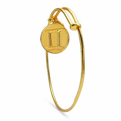 Gold Plated Brass 'Zodiac Symbol for Gemini' Embossed on Coin Bangle
