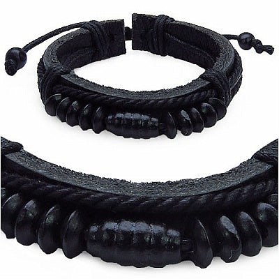 18.5CM Long Adjustable Black Leather Bracelet