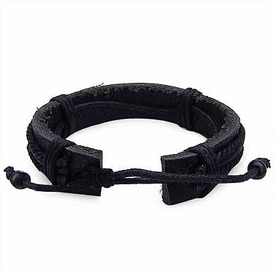 18.5CM Long Adjustable Black Leather Bracelet