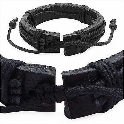 18.5CM Long Adjustable Black Leather Bracelet