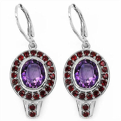 7.10CTW Genuine Amethyst & Garnet .925 Sterling Silver Earrings