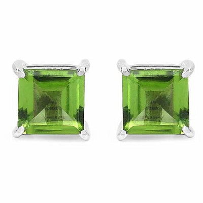2.00CTW Genuine Peridot .925 Sterling Silver Square Shape Earrings