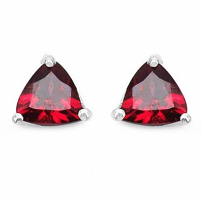 1.04CTW Genuine Rhodolite .925 Sterling Silver Trillion Shape Earrings