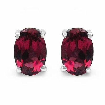 1.10CTW Genuine Rhodolite .925 Sterling Silver Oval Shape Earrings