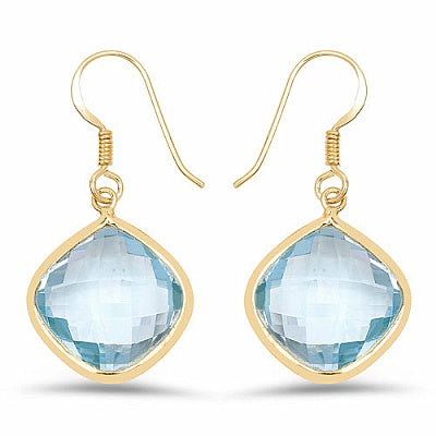 37.22CTW Genuine Blue Topaz 14K Yellow Gold Plated .925 Sterling Silver Earrings