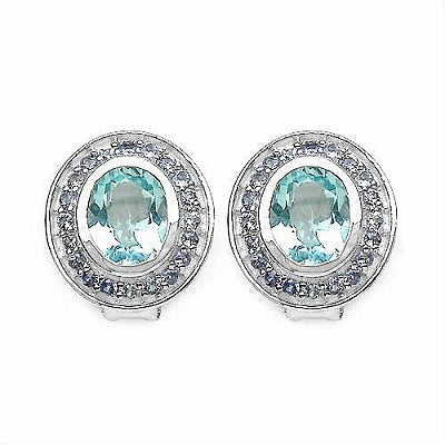 7.70CTW Genuine Blue Topaz & Tanzanite .925 Sterling Silver Earrings