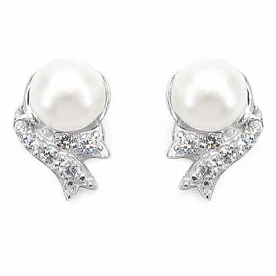 2.86CTW Genuine Pearl & White Cubic Zirconia .925 Sterling Silver Earrings