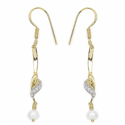 1.36CTW Genuine Pearl & White Cubic Zircon .925 Sterling Silver Gold Plating Earrings