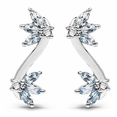 1.28CTW Genuine Blue Topaz & White Topaz .925 Sterling Silver Earrings