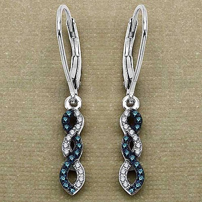 0.27CTW Genuine Blue Diamond & White Diamond .925 Sterling Silver Earrings