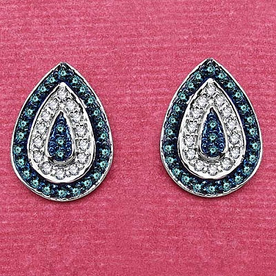 0.47CTW Genuine Blue Diamond & White Diamond .925 Sterling Silver Earrings