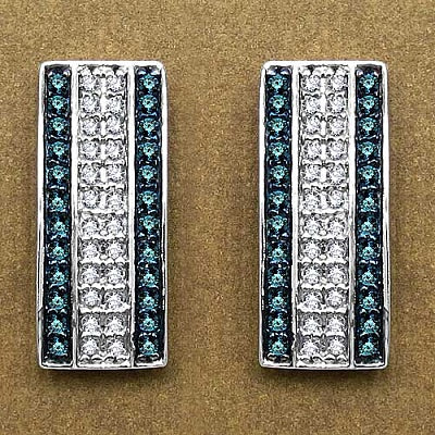 0.54CTW Genuine Blue Diamond & White Diamond .925 Sterling Silver Earrings