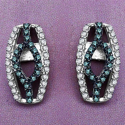 0.46CTW Genuine Blue Diamond & White Diamond .925 Sterling Silver Earrings