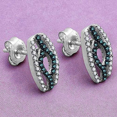 0.46CTW Genuine Blue Diamond & White Diamond .925 Sterling Silver Earrings
