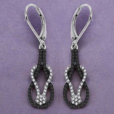 0.70CTW Genuine Black Diamond & White Diamond .925 Sterling Silver Earrings