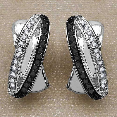 0.28CTW Genuine Black Diamond & White Diamond .925 Sterling Silver Earrings