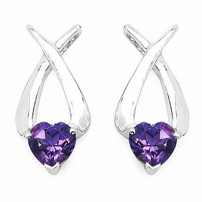 1.40CTW Genuine Amethyst .925 Sterling Silver Heart Shape Earrings