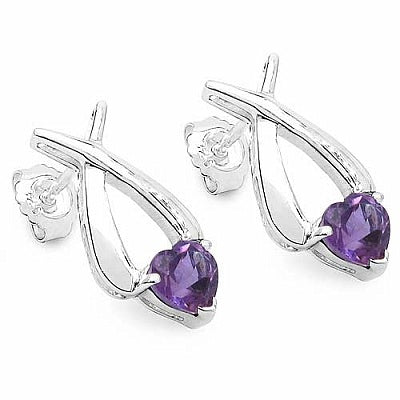 1.40CTW Genuine Amethyst .925 Sterling Silver Heart Shape Earrings