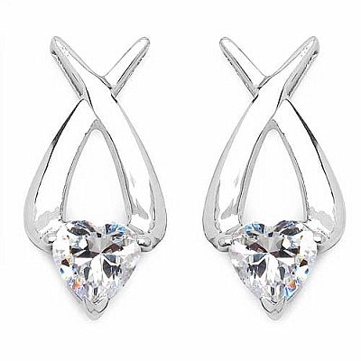 2.90CTW White Cubic Zirconia .925 Sterling Silver Heart Shape Earrings